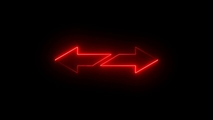 Two glowing red neon arrows pointing in opposite directions on black background, futuristic digital navigation icon