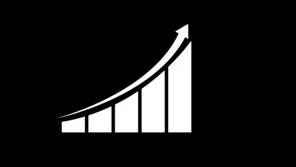 Glowing white bar graph with upward arrow on dark background, symbolizing financial growth, success, business progress, analytics, investment trends