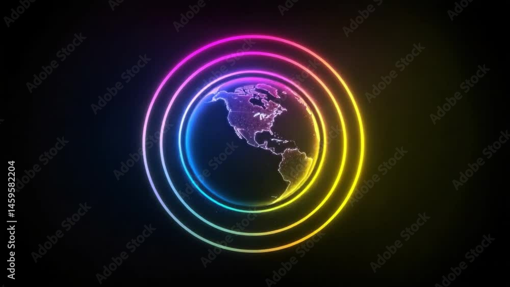 Poster vibrant abstract digital earth with colorful light rays displaying global connectivity and modern te