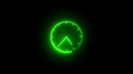 Glowing green neon clock on dark background, symbolizing time management