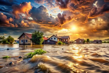 Climate Change Flooded River Disaster - Extreme Weather Bokeh Photography