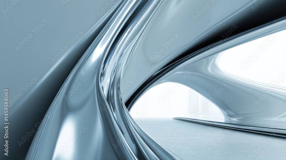 Poster modern architectural design features sleek curves and reflections in a minimalist interior space