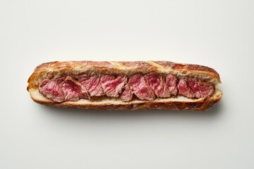 Sliced steak sandwich on a long roll