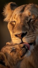 Heartwarming Moment Between Mother Lion and Playful Cub in Nature