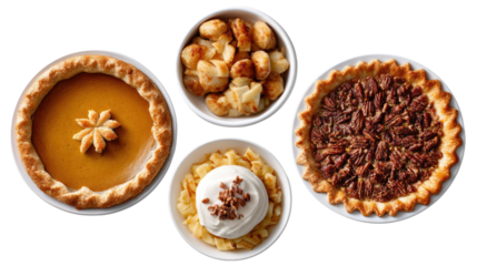 Delicious Pie Assortment: A mouthwatering arrangement showcases the rich textures and flavors of a classic pie spread, each with its unique topping. The arrangement creates a feast for the eyes.