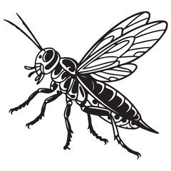 locust silhouette line art vector illustration with white background