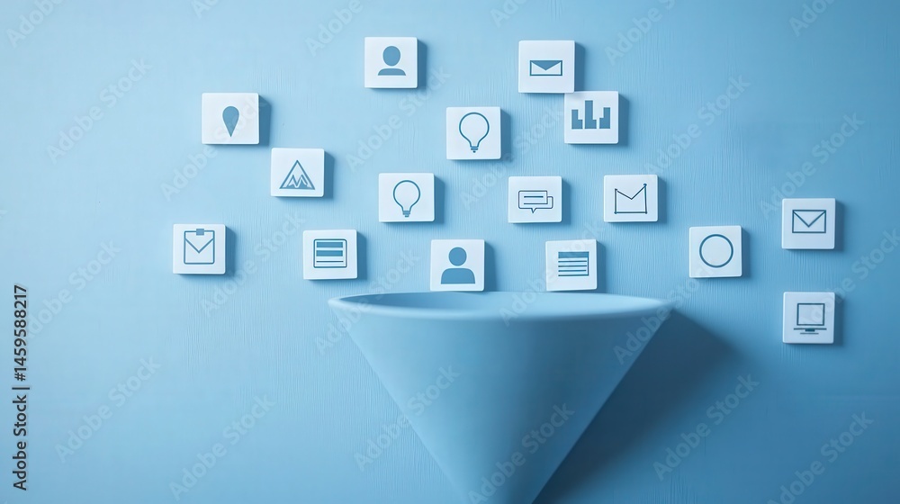 Poster strategic marketing sales strategy trend analysis concept. visual elements representing digital comm