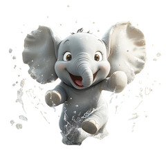 Cartoon Elephant Splashing Milk Isolated on Transparent Background