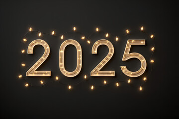 The Glow of Anticipation: Illuminated by twinkling lights against a serene dark canvas, the radiant numbers 2025 promise a year of possibilities and reflection, a beacon of hope.