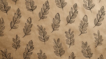 Pattern of Drawn Leaf Designs on Brown Background