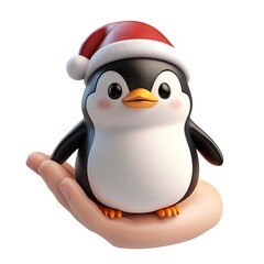 Obraz premium Cute penguin christmas hat handheld illustration