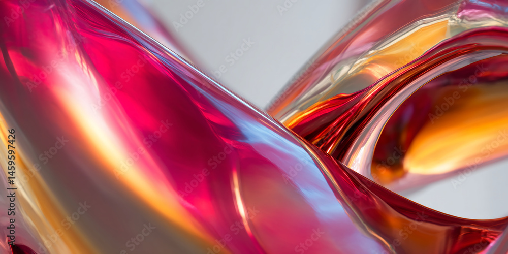 Fototapete Abstract image of flowing, glossy crimson and amber shapes creating a dynamic, energetic visual, showcasing a modern and elegant design suitable for various applications