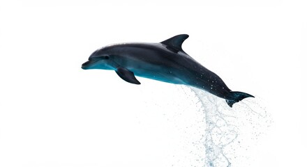Dolphin Leaping Gracefully from Water with Splashes Against a White Background Capturing Aquatic Beauty and Marine Wildlife in Motion for Conservation and Nature Photography