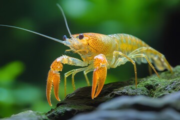 Crayfish exploring rocks in freshwater