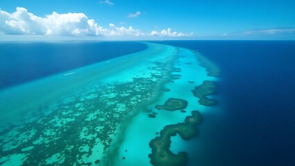 Aerial View of Coral Reef and Turquoise Ocean Water