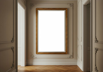 Elegant foyer with ornate gold frame