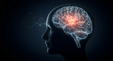Illuminated brain circuit inside human head