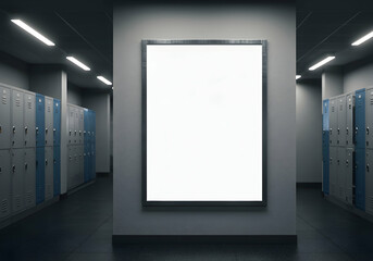 Locker room scene with an empty framed poster