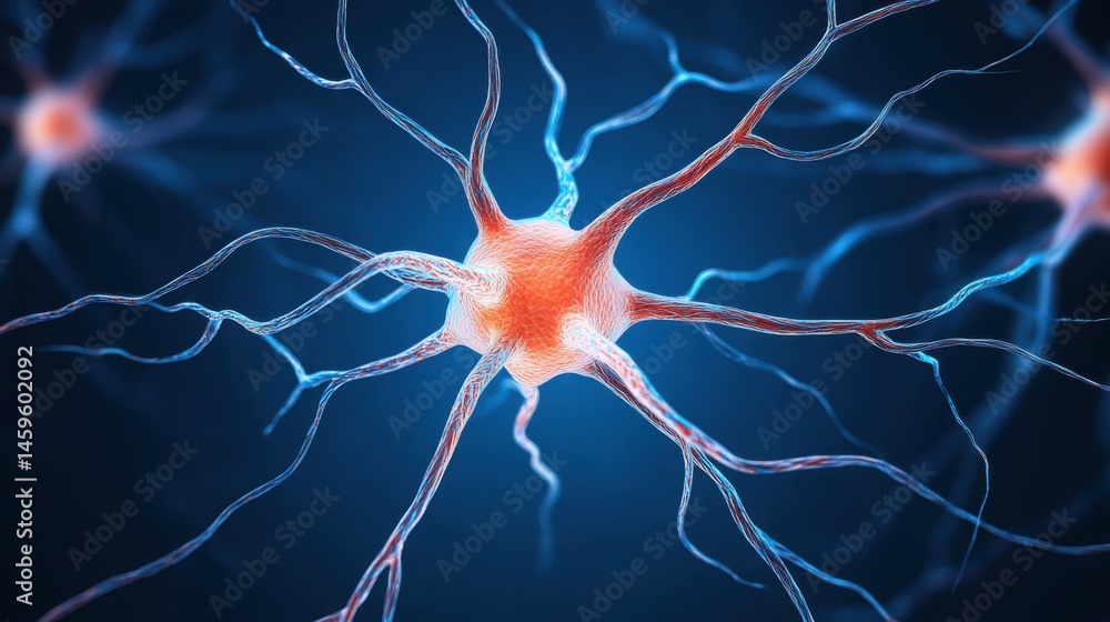 Aufkleber detailed close-up of a neuron cell with colorful axons and dendrites