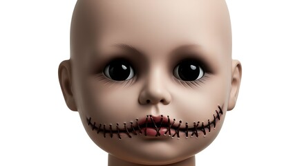 Creepy Doll Head with Stitched Mouth Close-up