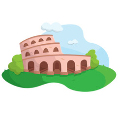 Roman amphitheater cartoon style. Vector