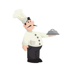 Italian chef holding tray. Vector