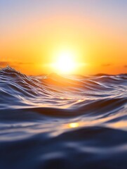 Serene ocean sunset with golden hues reflecting on gentle waves