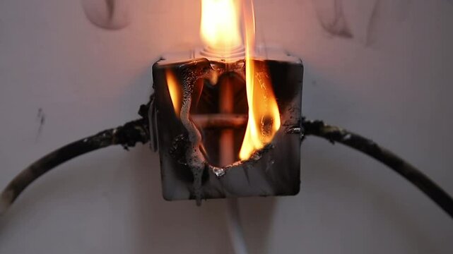 Electrical short circuit. Failure caused by burning wire and rosettes socket plug in house.