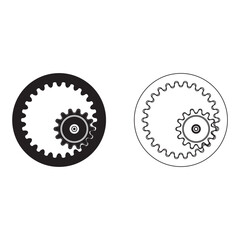 Internal gear vector illustration with outline and solid  silhouette styles, ideal for mechanical designs, technical manuals, and engineering diagrams.