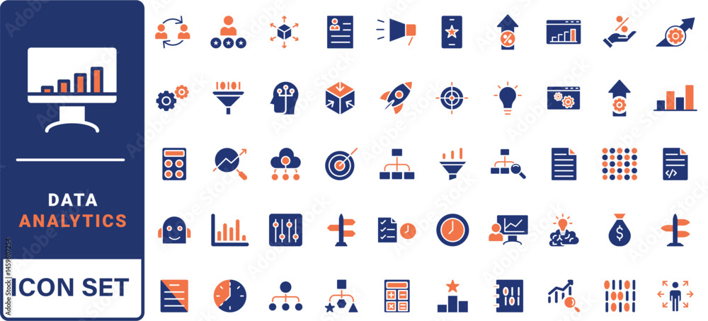 Poster data analytics icon set. containing data analysis, data mining, global data, monitoring, data proces