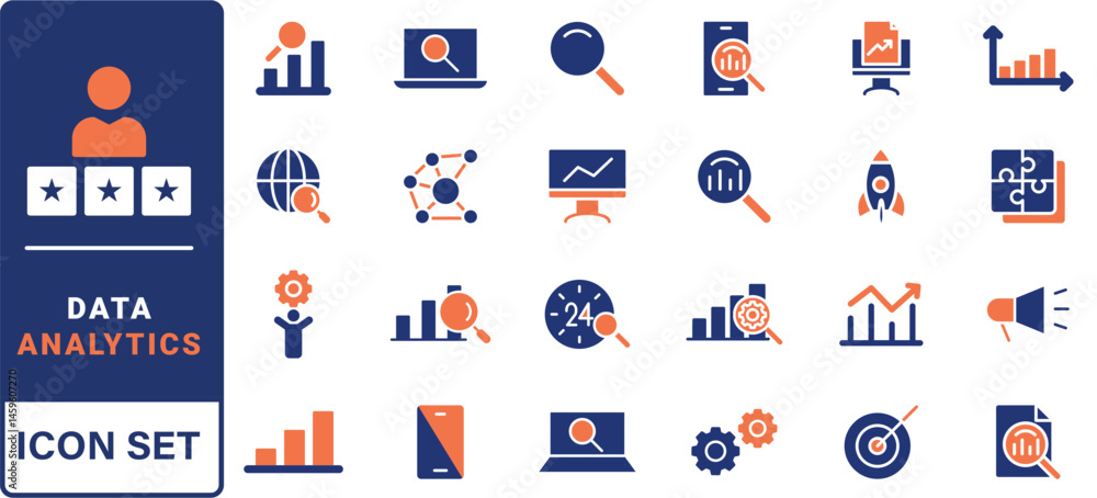 Poster data analytics icon set. containing data analysis, data mining, global data, monitoring, data proces