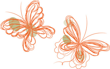Abstract Orange Butterfly Line Art Design with Soft Green Circles