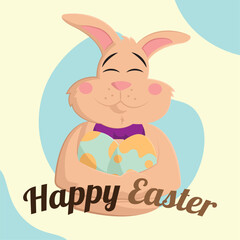 Bunny smiles with Easter eggs. Vector