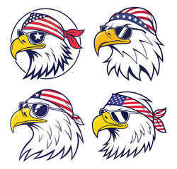 American bald eagle wearing sunglasses and bandana for freedom celebration