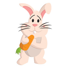 Bunny holding orange carrot. Vector