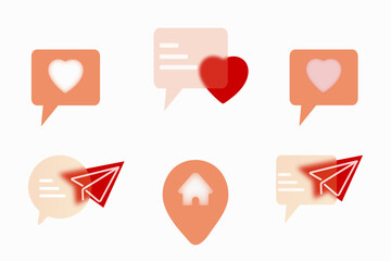 A set of message effect vector icons of modern trend in the style of glass morphism with gradient, blur and transparency.