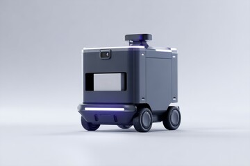 Autonomous delivery robot on wheels, futuristic technology, innovation.
