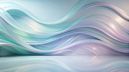 Fototapeta premium Serene Aqua and Pearl Waves Abstract Background Featuring Soft, Flowing Curves and a Reflective Floor