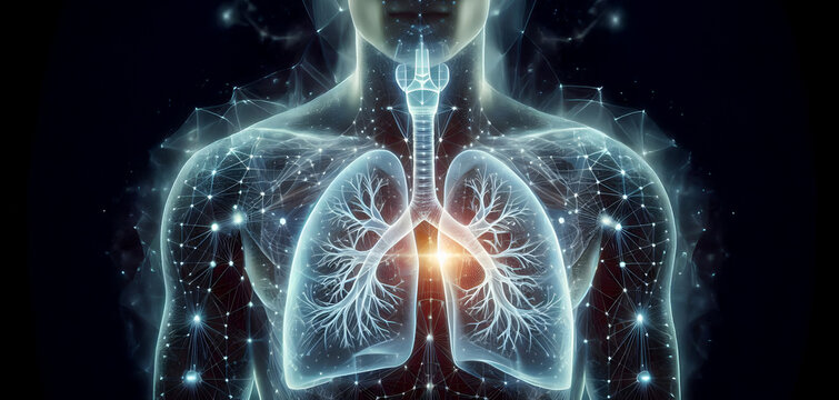 Projektion der menschlichen Lunge, medizinische Technologien der Zukunft. Gesundheitswesen, Diagnostik der menschlichen Lungengesundheit.