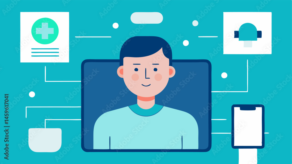 Poster healthcare authentication a patient at a hospital interacting with a facial recognition tablet in a 