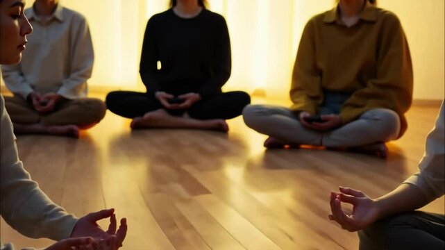 Meditation practice in a serene setting encourages mindfulness and relaxation among participants