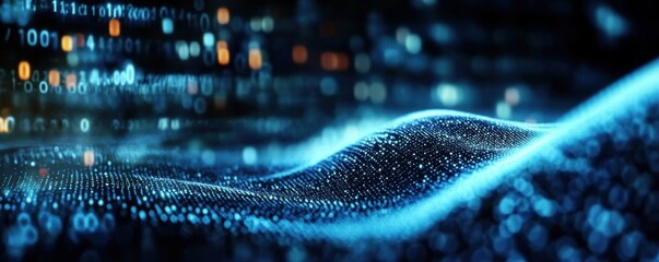 Blue Binary Data Network Flow with Coding and Software Algorithm - Abstract information technology digital