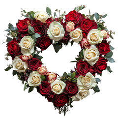 Heart Shaped Funeral Wreath with Roses Isolated on Transparent Background