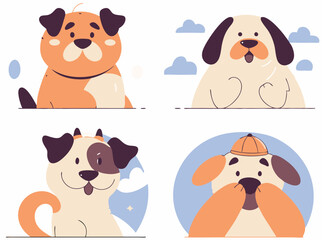 Cute Cartoon Dogs Watercolor Clipart Set – Funny Doodle Pet Characters in Hats for Kids & Animal-Themed Designs

