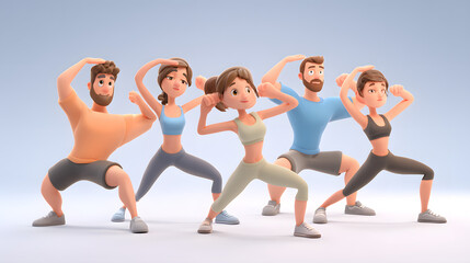 Obraz premium People doing squat cartoon style