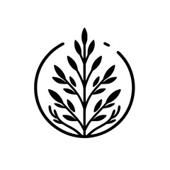 Minimalist Black and White Tree Logo with Circle Frame, Isolated