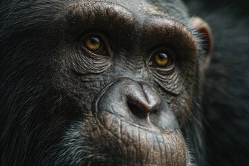Close-up portrait of a chimpanzee, showcasing its expressive eyes and textured fur.