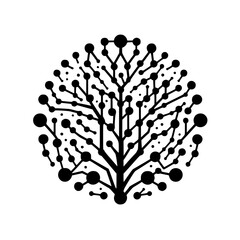 Geometric Tree of Technology: Black and White Circuit Diagram