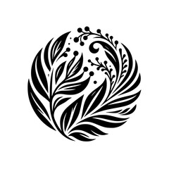 Black & White Floral Emblem: Elegant Botanical Design
