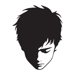 Despondent Sad Face silhouette, deep expression – Sad Face illustration – Minimalist Sad Face vector – Sad Silhouette

